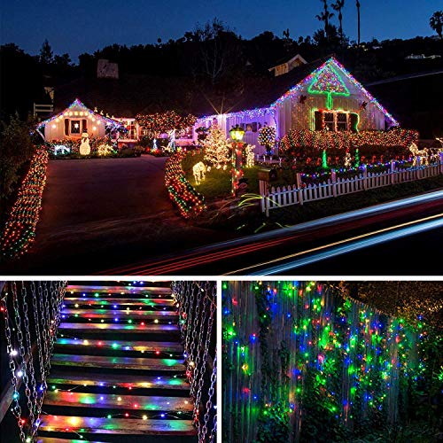 Lezonic Outdoor Solar Christmas Lights Waterproof,2 Pack Total 240LED 24M/80Ft Garden Light Waterproof 8 Modes Outdoor Copper Wire Solar String Lights Patio Decor,Porch Hanging Light (Colored) - color: Multicolor