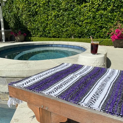 Del Mex Classic Mexican Blanket, Large Authentic Woven Falsa Throw (70"x50"), Artisan Southwest Décor for Beach, Yoga, Outdoors (Purple) - color: Purple