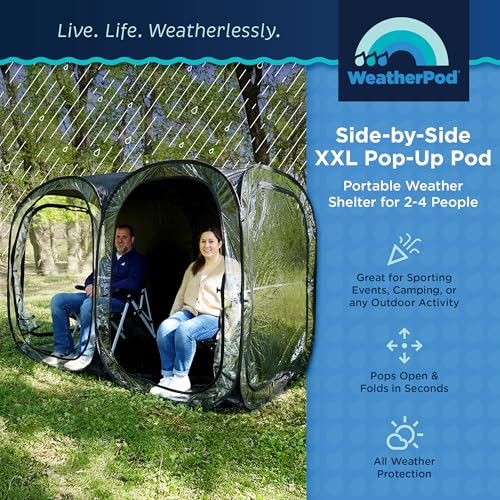 WeatherPod® Side-by-Side™ 2-4 Person Pop-Up Sports Tent Pod - The Original Shark Tank Instant Setup All-Weather Pod Shelter for Outdoor Sports, Rain, Wind & Cold - size: 2-4 Person