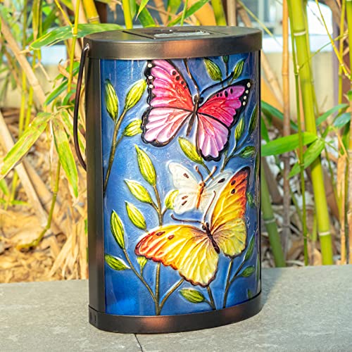 Hanging Solar Lantern Outdoor Waterproof LED Butterfly Solar Lights Decorative Solar Garden Lanterns Tabletop Lamp for Outdoor Patio Yard Decor - style: Pink-Yellow Butterfly