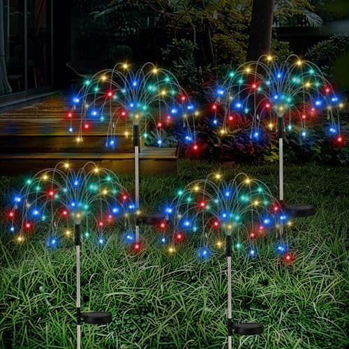 Lewondr Firework Solar Garden Lights, 120 LED Solar Firework Lights with 8 Lighting Modes, Waterproof Sparkler Starburst Solar Lights Outdoor for Yard Porch Patio Backyard Decor Present, 4 Pack - size: 4 Pack, style: Firework Colorful Light