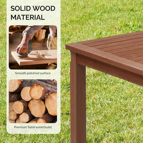 Outvita 3 Piece Outdoor Dining Set, Wood Patio Table and Benches, Indoor Outdoor Patio Furniture for Backyard, Poolside, Entryway, Porch