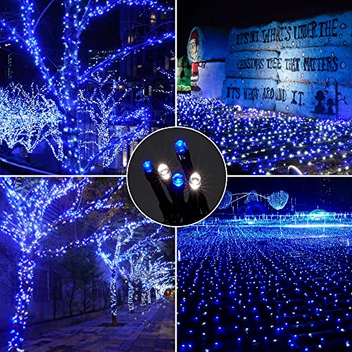 Wellisnow 164ft 500 LED Blue White Christmas Lights, 8 Lighting Modes Waterproof Christmas Lights Outdoor Plug in for Christmas Tree Yard Wedding Decorations(164FT,Blue&White) - color: Blue White, size: 164FT