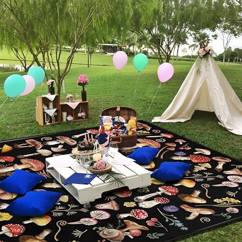 Supfitness Extra Large Picnic Blankets Waterproof Foldable (60 "x 80") Beach Blanket Waterproof Sandproof,3-Layer Thicking Mat Outdoor Packable Camping Blanket - color: Black, size: 60x80in