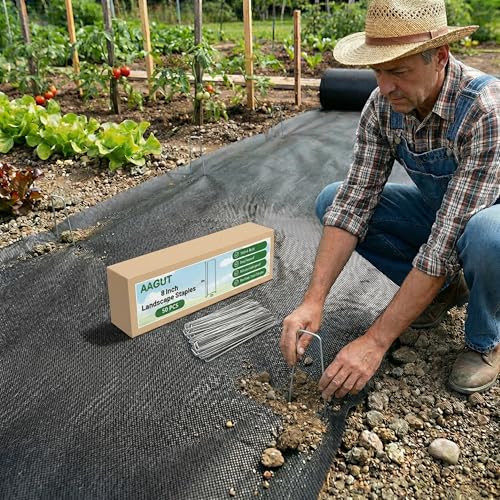 AAGUT Landscape Staples 8 Inch 11 Gauge Garden Staples 50 Pack, Galvanized Heavy Duty U-Shaped Sod Pins,Yard Ground Lawn Fence Stakes for Weed Barrier Fabric Irrigation Tubing - color: Silver, size: 8'' x 50Pcs-11Ga