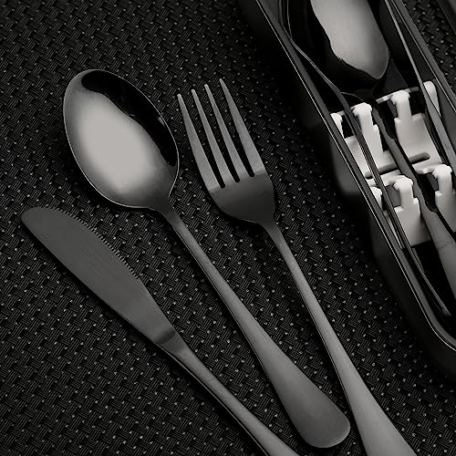 Portable Utensils Set with Case, 4pcs Stainless Steel Reusable Silverware for Lunch Camping School Picnic Workplace, Lunch Box Includ Fork Spoon Knife,Easy to clean,Dishwasher Safe (grey) - color: Gray