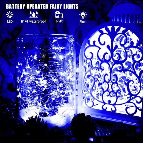[6-Pack] 7Ft Starry String Lights No Remote Fairy String Lights 20 Micro Starry LEDs On Silver Wire 2pcs CR2032 Batteries Included,Works for Wedding Centerpiece,Party,Christmas Table Decor (Blue) - color: Blue, size: 7ft