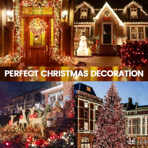 OZS Connectable Red and White Christmas String Lights, 2Pack Total 164FT 400LED Christmas Lights for Outdoor/Indoor, Plug in Tree Lights with 8 Modes, String Lights for Christmas Decorations Holiday - color: Red & White