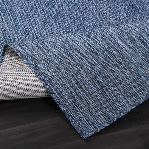 Beverly Rug Indoor Outdoor Rug 6x9, Washable Outside Carpet for Patio, Deck, Porch, Solid Modern Area Rug, Water Resistant, Azure Blue - color: Solid - Azure Blue, size: 6'7" x 9' (Rectangular)