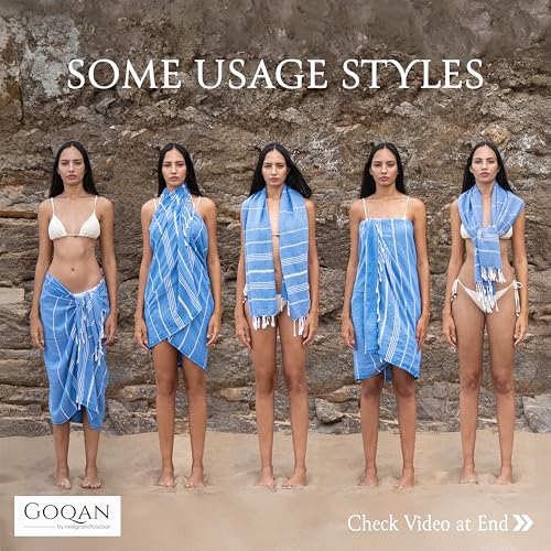 GOQAN Turkish Beach Towel Oversized 39x71 | Thin, Lightweight, 100% Cotton and Sand Free Towel is Suitable for Beach, Bathroom, Pool, Travel, Swim, Gift - Azure - color: Azure, style: Lucky