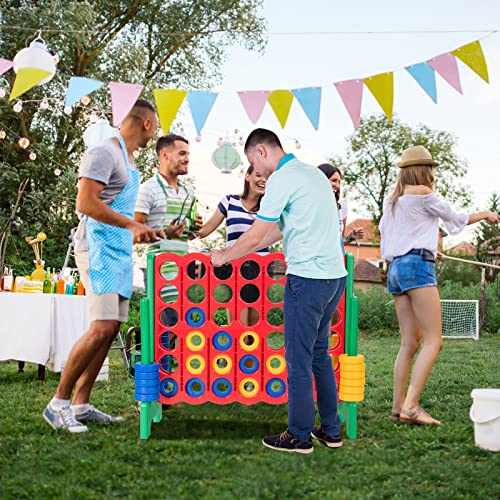 KOTEK Giant 4-in-a-Row Game Set, 3.5 Feet Tall Jumbo 4-to-Score Family Fun Game with Quick-Release Sliders & 42 Large Rings, Oversized Connect Plastic Yard Game Outdoor for Kids & Adults (Green+Red) - color: Green+red