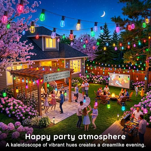 AHRLHR 300FT RGB+IC Outdoor String Lights,Outside Light Dimmable Shatterproof LED Bulbs,Balcony, Outdoor Living， IP67 Waterproof Chasing Effect Lighting DreamColor Patio Strip Lights for Backyard - size: 300FT