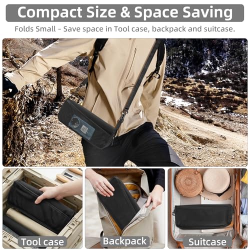 Portable Folding Camp Stool with Side Pocket, Taller Foldable Camping Stool for Adults, Metal Backpacking Stool Lightweight Mini Folding Chair, Compact Camping Seat Travel Fishing Hiking Mobile Chair