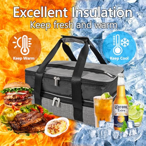 Insulated Casserole Carriers for Hot or Cold Food,Double Decker Casserole Dish Bag Carrying Case,Expandable Food Carrier Warmer Container Bag For Travel Picnic Cookouts.Fits 9"x13" Baking Dish - color: Gray