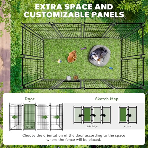 Vagger 7.8x4x4.9FT Outdoor Dog Kennel for Large Dogs,Extra Large Welded Wire Fence Playpen for Outside,Newly Upgraded Security Door Lock and Panel Connector/UV-Resistant Waterproof Roof Cover