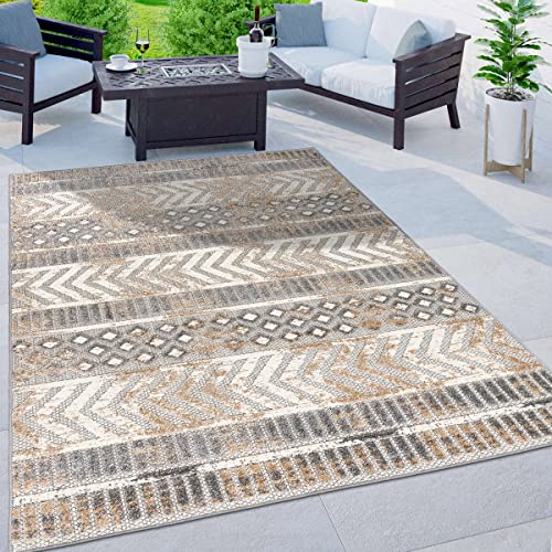 Rugshop Distressed Geometric Indoor/Outdoor Beige Area Rug Modern Tribal Stripe, Durable Stain Resistant Perfect for Patio, Backyard, Deck and Outdoor Lounge 10' x 14' - size: 10' x 14' (Rectangular)