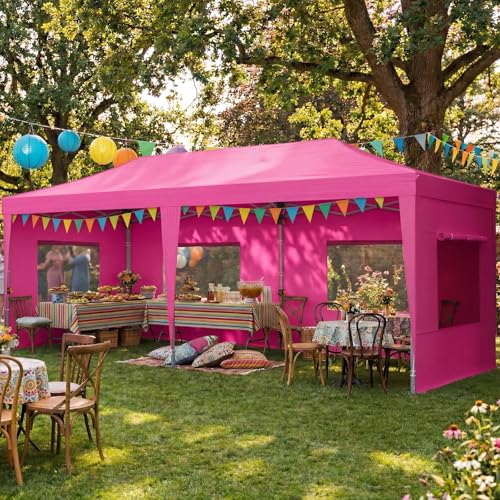 Quictent 10x20 Pop up Canopy with Sidewalls Easy up Canopy Tent Instant Shelter with Windows for Outdoor Events Parties Weddings Commercials Vendors - color: Pink, size: 10x20 With Sidewall
