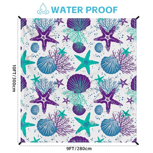 Beach Blanket Waterproof Sandproof Oversized, Extra Large Beach Mat 79" X 87"/110"x118" for 1-8 Adults Sand Free, Quick Drying Durable Outdoor Picnic Mat for Beach Travel Camping Hiking - color: Starfish, size: 9x10 FT (1～8 Person)