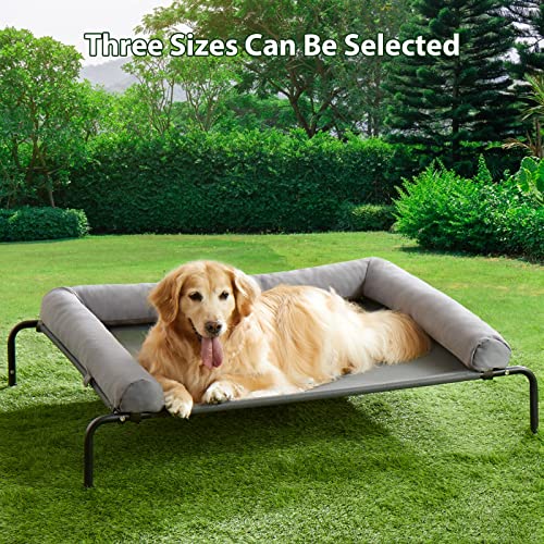 Cooling Elevated Dog Bed for Large Dogs – Waterproof Raised Dog Cot with Slope Headrest, Breathable Teslin Mesh, Durable & Portable Pet Bed for Indoor and Outdoor Use, Grey - color: light gray, size: 48.0"L x 35.0"W x 8.0"Th