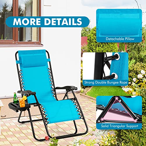 Giantex Zero Gravity Reclining Chair, Outdoor Patio Recliner with Cup Holder & Removable Pillow, Adjustable Backrest, Indoor Lounge Chair for Backyard, Garden, Poolside (Blue) - color: Blue, size: 1 Count (Pack of 1)