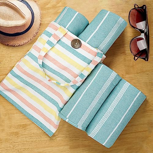 HILLFAIR Cotton Turkish Beach Towels, Quick Dry Lightweight Sand Free Peshtemal Towel for Bath Swim Yoga Spa Travel, Beach Accessories, Oversized Cotton Turkish Towels (39 x 72 inch- 4 Pack Aqua) - color: Aqua, size: 39 x 72 inch ( Beach towel - 4 PACK )