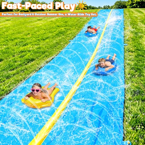 iGeeKid 45Ft Huge Slip and Water Slide with Sprinkler, Heavy Duty Lawn Waterslide for Kids Adults, Extra Long Double Lane Water Toys n Slides with 2 Bodyboards Backyard Lawn Summer Outdoor Water Toys