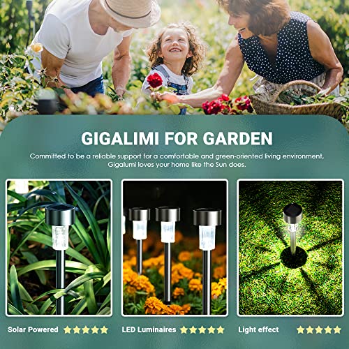 GIGALUMI 16 Pack Solar Lights Outdoor Waterproof,Stainless Steel LED Solar Garden Lights for Patio, Lawn, Yard and Landscape(Cold White) - color: Cold White, size: 16 PACK