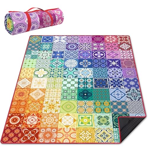 Supfitness Extra Large Picnic Blankets Waterproof Foldable (60 "x 80") Beach Blanket Waterproof Sandproof,3-Layer Thicking Mat Outdoor Packable Camping Blanket - color: Multi Color, size: 60x80in