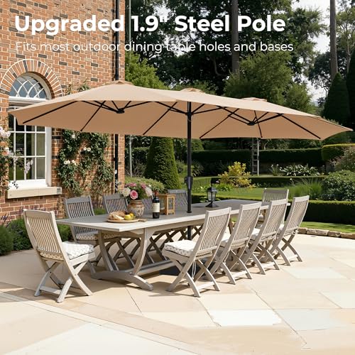 SUPERJARE 15FT Outdoor Patio Umbrella with Base Included, Double Sided Pool Umbrellas with Fade Resistant Canopy, Extra-Large Table Umbrella for Deck, Market, Backyard, Beige - color: Beige, size: 15ft