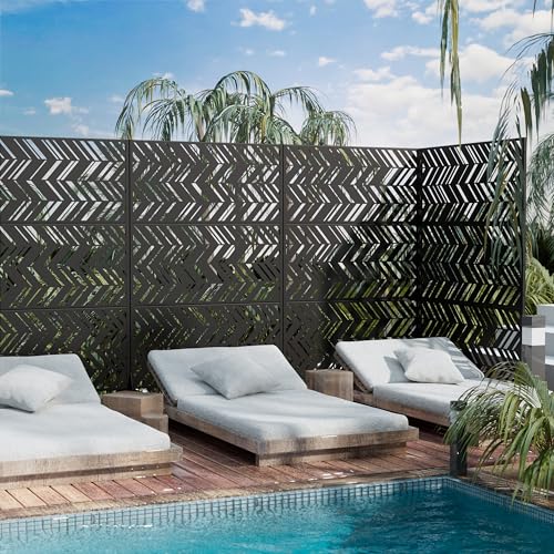 Casaphoria Metal Privacy Screen Outdoor, 72" H x 47" W Freestanding Decorative Privacy Screen for Patio Deck Balcony Garden with Stable Base, Black-Christopher - color: Black-christopher