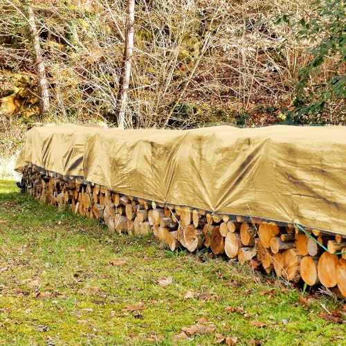 16 MIL Thick Ultra Heavy Duty Beige Tarp 8'x10'(True Size) 3ply Waterproof 9.5 oz UV Protected Multipurpose Protective Cover Rain Tarpaulin - color: Beige, size: 8' x 10'