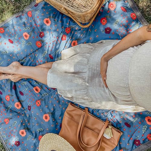 Little Unicorn 5'x5' Outdoor Family Picnic & Beach Blanket | Durable & Water-Resistant Fabric | Compact Fold & Easily Wipes Clean | Zipper Pocket (Midnight Poppy) - color: Midnight Poppy, size: 5 x 5