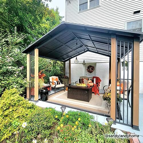 Sunjoy 11 x 13 ft. Hardtop Gazebo Outdoor Cedar Frame Wood Gazebo with Black Steel Hardtop Roof for Patio, Garden, Backyard, and Lawn Activities by SummerCove - style: Gazebo w/Stylish Design