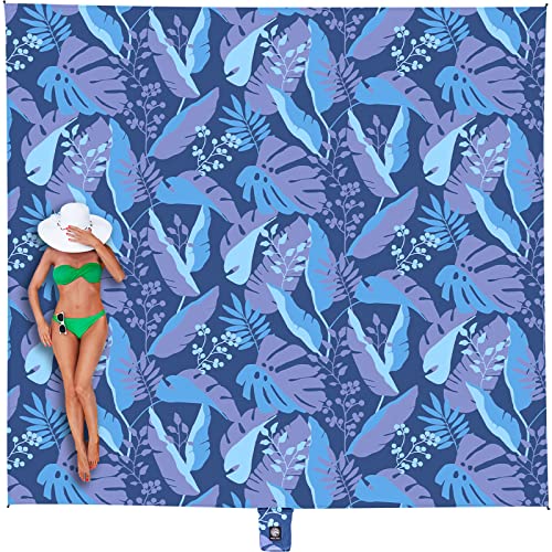 WEKAPO Beach Blanket Waterproof Sandproof Oversized, Extra Large Beach Mat Sand Free, Lightweight & Compact Sand Free Mat with 5 Stakes & 4 Corner Pockets - color: Blue Leaf, size: 11 x 9 FT (1～9 person)