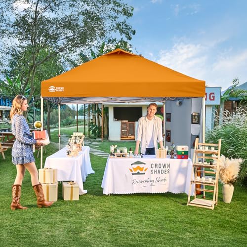 CROWN SHADES Canopy Tent, 10 x 10 Foot Portable Pop Up Outdoor Shelter with Pocket Sidewall, Push Center Lock, UV Protection, and Carry Bag, Orange - color: Orange