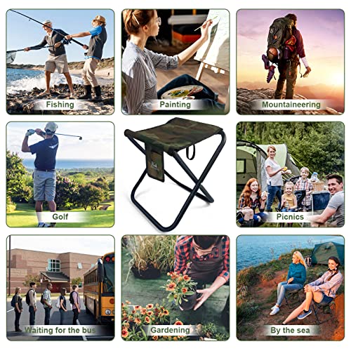 Upgraded Portable Folding Stool, 13 Inch Camping Stool for Adults Fishing Hiking Gardening and Beach with Carry Bag, Hold Up to 450lbs[Camo] - color: Camouflage
