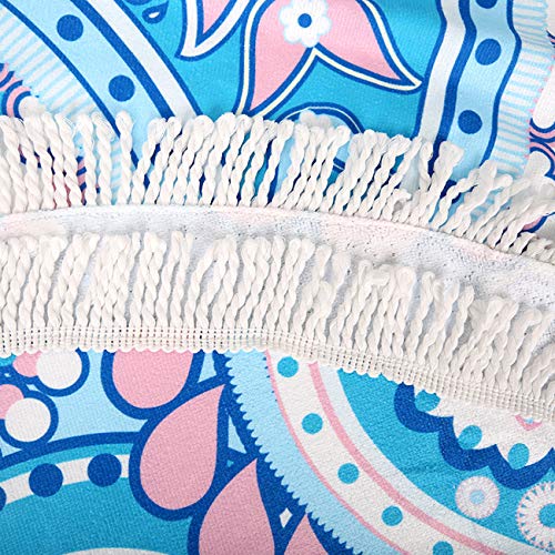Violet Mist Blue Paisley Round Beach Blanket 60" Soft Microfibre Circular Beach Towel Throw with Fringe Large Sand Free Circle Beach Blanket with Tassels for Women Travel Swimming Pool Picnic Towel - color: Blue Paisley