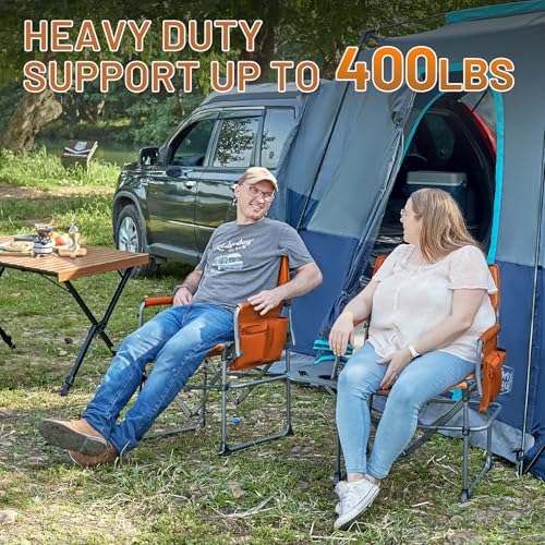 TIMBER RIDGE Aluminum Camping Directors Chair with Side Table Pocket, Portable Folding Chair, Heavy Duty Lawn Chair for Fishing Trip Picnic Concert Outdoor 400lbs, Orange 2 Pack - color: Orange-2 Set, style: Standard