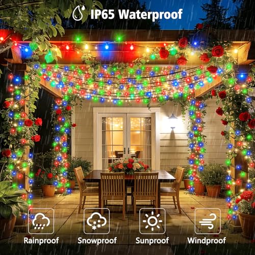 4 Pack Solar String Lights, Total 132Ft 400 LED Solar Powered Twinkle String Lights Waterproof with 8 Lighting Modes Green Wire for Patio Garden Party Yard Wedding Decors (Multicolor) - color: Multicolor