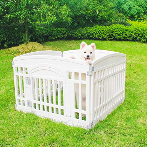 Pet Playpen Gate for Dogs Heavy Plastic Puppy Exercise Pen Small Pets Fence Puppies Folding Cage 4 Panels for Puppies and Small Dogs House White (33.5x33.5 Inches) - color: White, style: WHITE 4*panel