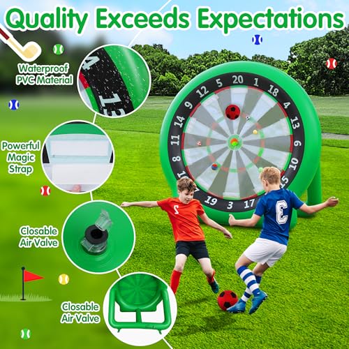 6FT Inflatable Dartboard, Giant Kick Darts Soccer Darts Golf & Throw Darts with Air Pump, Giant Outdoor Games, Blow up Soccer Darts for Yard Party Large Dartboard for Kids & Adults 20+Games - color: Green