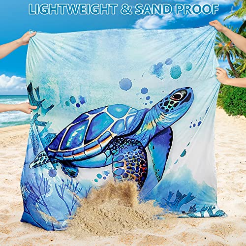 AISPARKY Beach Blanket Waterproof Sandproof Extra Large, Oversized Beach Mat, Quick Drying&Compact&Lightweight, Picnic Blankets Vacation Essentials for Outdoor Beach Camping (79" X 83" (4 Person)) - color: Blue - Turtle, size: 6'11" x 6'7"