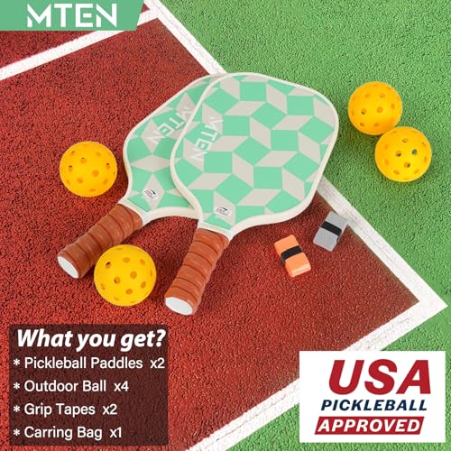 Pickleball Paddles Set of 2 or 4, or Single Paddle – USAPA Approved Fiberglass Surface Pickleball Rackets Set for Men & Women - color: Green*2