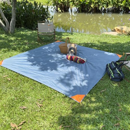 Beach Blanket Waterproof Sandproof Beach Mat 79" X 83" / 7' X 7' for 1-4 Adults Quick Drying Outdoor Picnic Mat Beach Accessories for Travel, Camping, Hiking - color: Gray/Blue, size: 78"*83" / 6.56ft×6.89ft