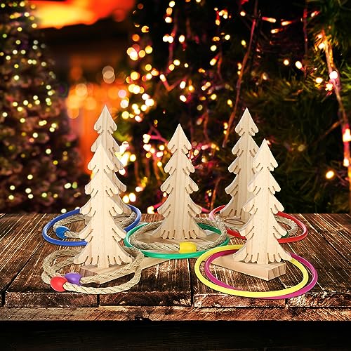 Liliful Christmas Wooden Tree Ring Toss Game Holiday Winter Party Game for Family Outdoor Indoor Yard Lawn Party Supplies 5 Scoreboard 10 Rings
