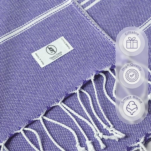 Ossano Turkish Beach Towel Compact & Soft Extra Large (39" x 71") - Quick Dry, Versatile and Functional as Yoga Mat, Picnic Blanket/Travel Blanket, Bath, Shower and Pool Towel - Purple - color: Purple