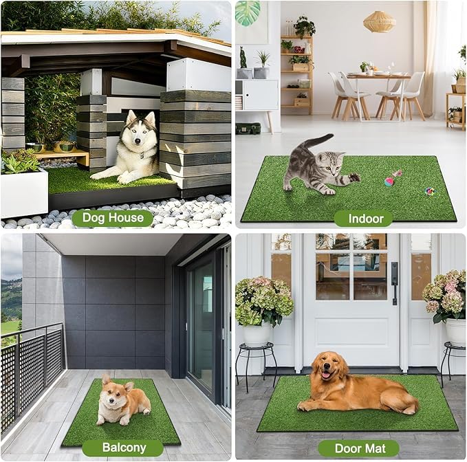 Artificial Grass for Dogs Potty, Reusable Pet Training Mat for Home and Travel, Washable Hemmed Edge Grass Pee Pad with Drainage Holes, Easy to Clean (19.8"x39.6") - size: 19.8"x39.6"