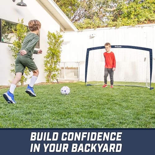 GoSports Portable Soccer Goals for Kids - 13 Color Options - Choose 4 x 3 ft or 6 x 4 ft - Team Tone Pop Up Nets for Backyard - color: Navy, style: 6 ft x 4 ft