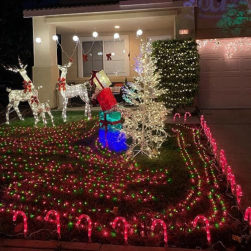 YEGUO 4 Pack Red and Green Solar Fairy Lights, Each 33ft 100 LED Christmas Lights Outdoor Waterproof, 8 Modes Sliver Wire Solar String Lights - color: Green and Red