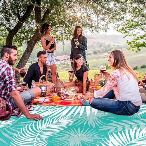 9x18ft Outdoor Rug for Patios, Reversible RV Outdoor Rug, Waterproof Straw Plastic Large Outdoor Mat for Camper, Picnic, Backyard, Deck, Balcony, Porch - color: Teal Blue, size: 9' x 18' (Rectangular)